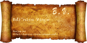 Bénics Vince névjegykártya